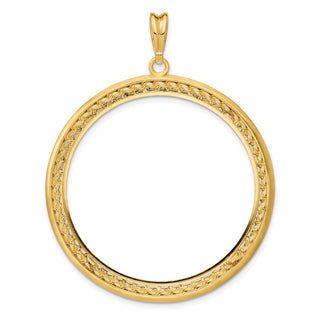 14k Yellow Gold 2mm Rope w/ Bright Edge 39.5mm Prong Coin Bezel Pendant - Fits 4 Ducat