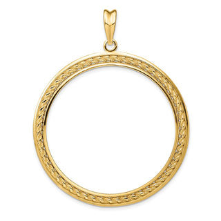 14k Yellow Gold 2mm Rope w/ Bright Edge 39.5mm Prong Coin Bezel Pendant - Fits 4 Ducat