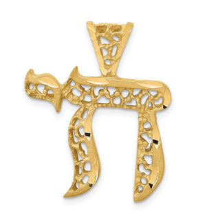 14k Yellow Gold Filigree Chai Pendant C2814