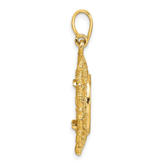 14k Yellow Gold Polished Textured and Diamond-cut Victorian-Style 13.0mm Prong Coin Bezel Pendant - Fits 2 Pesos