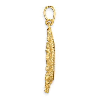 14k Yellow Gold Polished Textured and Diamond-cut Victorian-Style 16.0mm Prong Coin Bezel Pendant - Fits Maple Leaf