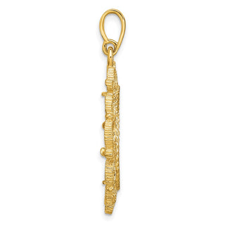 14k Yellow Gold Polished Textured and Diamond-cut Victorian-Style 16.5mm Prong Coin Bezel Pendant - Fits 1/10 oz American Eagle and 1/10 oz Krugerrand