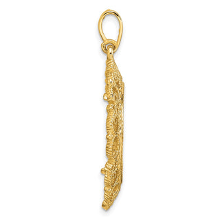 14k Yellow Gold Polished Textured and Diamond-cut Victorian-Style 19.5mm Prong Coin Bezel Pendant - Fits 1 Rand, 10 Mark Friedrich, Half Sovereign, and Other Coins
