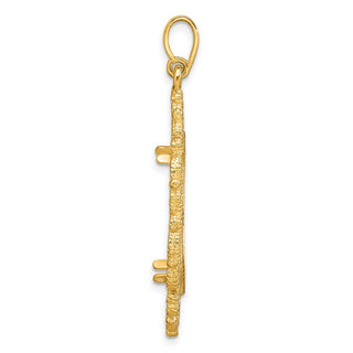 14k Yellow Gold Polished Textured and Diamond-cut Victorian-Style 21.6mm Prong Coin Bezel Pendant - Fits US $5 Bald Eagle, US $5 Congressional, US $5 Liberty, and Other Coins
