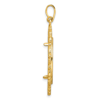 14k Yellow Gold Polished Textured and Diamond-cut Victorian-Style 22.0mm Prong Coin Bezel Pendant - Fits 1/4 oz American Eagle and Other Coins