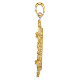 14k Yellow Gold Polished Textured and Diamond-cut Victorian-Style 27.0mm Prong Coin Bezel Pendant - Fits 1/2 oz American Eagle, US $10 Liberty, and Other Coins