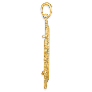 14k Yellow Gold Polished Textured and Diamond-cut Victorian-Style 32.0mm Prong Coin Bezel Pendant - Fits 1 oz Australian Nugget, 1 oz Kangaroo, 1 oz Panda, and Other Coins