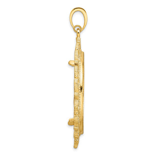 14k Yellow Gold Polished Textured and Diamond-cut Victorian-Style 32.7mm Prong Coin Bezel Pendant - Fits 1 oz American Eagle, 1 oz Cat, and 1 oz Krugerrand