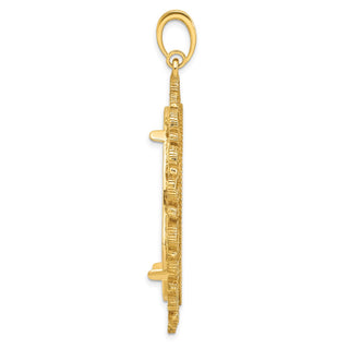 14k Yellow Gold Polished Textured and Diamond-cut Victorian-Style 34.2mm Prong Coin Bezel Pendant - Fits US $20 Liberty and US $20 St. Gaudens