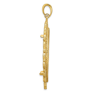 14k Yellow Gold Polished Textured and Diamond-cut Victorian-Style 37.0mm Prong Coin Bezel Pendant - Fits 50 Pesos and Centenario