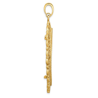 14k Yellow Gold Polished Textured and Diamond-cut Victorian-Style 39.5mm Prong Coin Bezel Pendant - Fits 4 Ducat