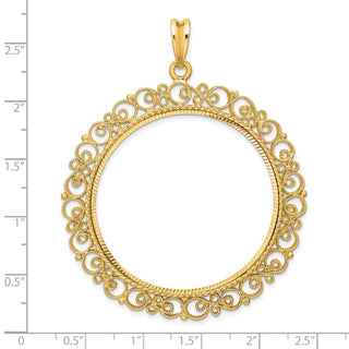 14k Yellow Gold Polished Textured and Diamond-cut Victorian-Style 39.5mm Prong Coin Bezel Pendant - Fits 4 Ducat