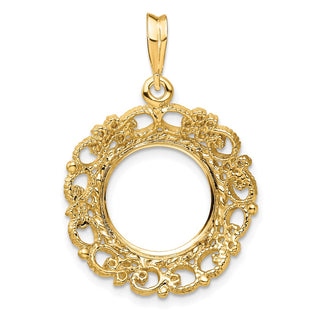 14k Yellow Gold Polished 13mm Victorian-style Prong Coin Bezel Pendant - Fits 2 Pesos and US $1