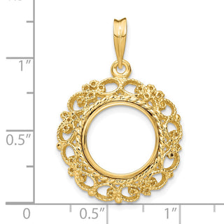 14k Yellow Gold Polished 13mm Victorian-style Prong Coin Bezel Pendant - Fits 2 Pesos and US $1