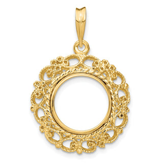 14k Yellow Gold Polished 13mm Victorian-style Prong Coin Bezel Pendant - Fits 2 Pesos and US $1