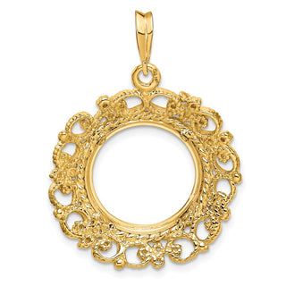 14k Yellow Gold Polished 15mm Victorian-style Prong Coin Bezel Pendant - Fits US $1 Type 2