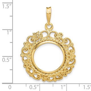 14k Yellow Gold Polished 15mm Victorian-style Prong Coin Bezel Pendant - Fits US $1 Type 2