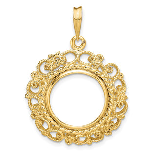 14k Yellow Gold Polished 15mm Victorian-style Prong Coin Bezel Pendant - Fits US $1 Type 2