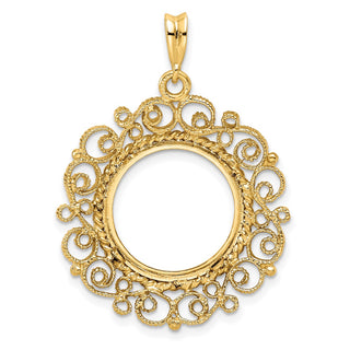 14k Yellow Gold Polished 16mm Victorian-style Prong Coin Bezel Pendant - Fits Maple Leaf