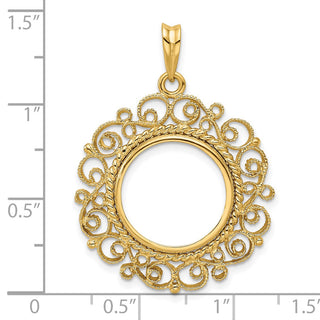14k Yellow Gold Polished 16mm Victorian-style Prong Coin Bezel Pendant - Fits Maple Leaf