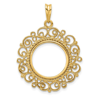 14k Yellow Gold Polished 16mm Victorian-style Prong Coin Bezel Pendant - Fits Maple Leaf