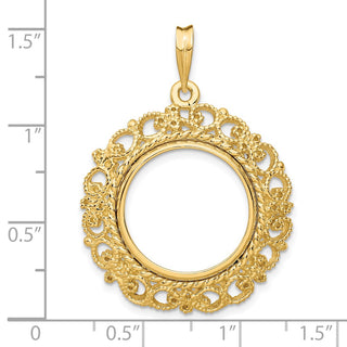 14k Yellow Gold Polished 17.8mm Victorian-style Prong Coin Bezel Pendant - Fits US $2.50 Liberty and Other Coins