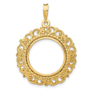 14k Yellow Gold Polished 17.8mm Victorian-style Prong Coin Bezel Pendant - Fits US $2.50 Liberty and Other Coins