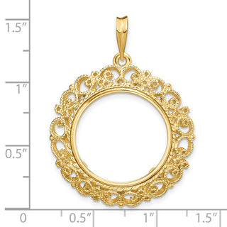 14k Yellow Gold Polished 19.5mm Victorian-style Prong Coin Bezel Pendant - Fits 1 Rand, 10 Mark Friedrich, Half Sovereign, and Other Coins