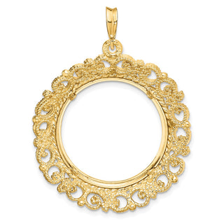 14k Yellow Gold Polished 21.6mm Victorian-style Prong Coin Bezel Pendant - Fits US $5 Bald Eagle, US $5 Congressional, US $5 Liberty, and Other Coins