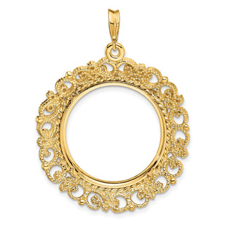14k Yellow Gold Polished 22mm Victorian-style Prong Coin Bezel Pendant - Fits 1/4 oz American Eagle and Other Coins