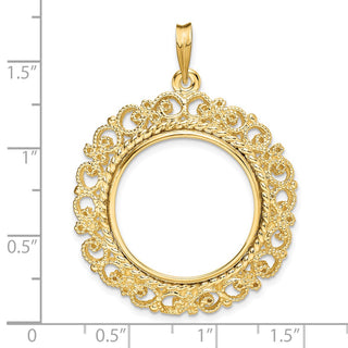 14k Yellow Gold Polished 22mm Victorian-style Prong Coin Bezel Pendant - Fits 1/4 oz American Eagle and Other Coins
