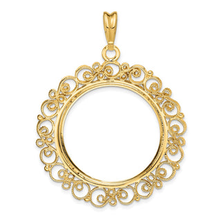 14k Yellow Gold Coin Polished 27mm Victorian-style Prong Coin Bezel Pendant - Fits 1/2 oz American Eagle, US $10 Liberty, and Other Coins