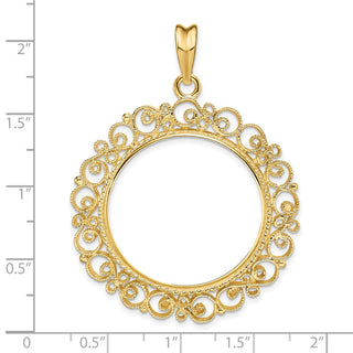 14k Yellow Gold Coin Polished 27mm Victorian-style Prong Coin Bezel Pendant - Fits 1/2 oz American Eagle, US $10 Liberty, and Other Coins