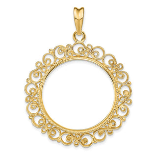 14k Yellow Gold Coin Polished 27mm Victorian-style Prong Coin Bezel Pendant - Fits 1/2 oz American Eagle, US $10 Liberty, and Other Coins