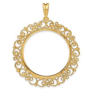 14k Yellow Gold Polished 30mm Victorian-style Prong Coin Bezel Pendant - Fits 1 oz Maple Leaf and 1/2 oz Cat