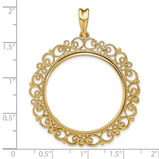 14k Yellow Gold Polished 30mm Victorian-style Prong Coin Bezel Pendant - Fits 1 oz Maple Leaf and 1/2 oz Cat