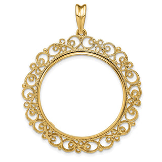 14k Yellow Gold Polished 30mm Victorian-style Prong Coin Bezel Pendant - Fits 1 oz Maple Leaf and 1/2 oz Cat