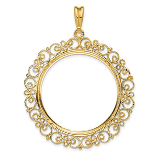 14k Yellow Gold Polished 32mm Victorian-style Prong Coin Bezel Pendant - Fits 1 oz Australian Nugget, 1 oz Kangaroo, 1 oz Panda, and Other Coins