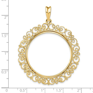 14k Yellow Gold Polished 32mm Victorian-style Prong Coin Bezel Pendant - Fits 1 oz Australian Nugget, 1 oz Kangaroo, 1 oz Panda, and Other Coins