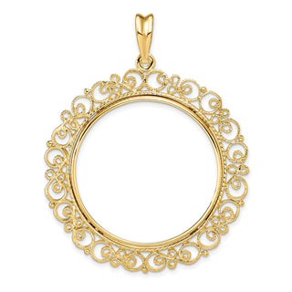 14k Yellow Gold Polished 32mm Victorian-style Prong Coin Bezel Pendant - Fits 1 oz Australian Nugget, 1 oz Kangaroo, 1 oz Panda, and Other Coins