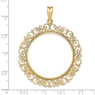 14k Yellow Gold Polished 32.7mm Victorian-style Prong Coin Bezel Pendant - Fits 1 oz American Eagle, 1 oz Cat, and 1 oz Krugerrand