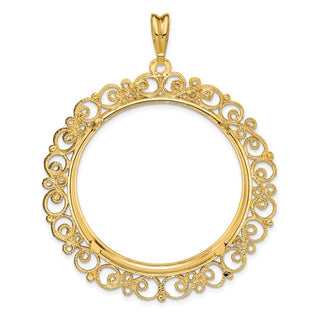 14k Yellow Gold Polished 34.2mm Victorian-style Prong Coin Bezel Pendant - Fits US $20 Liberty and US $20 St. Gaudens