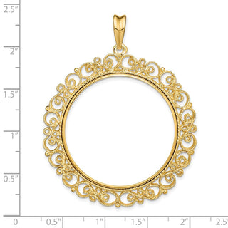 14k Yellow Gold Polished 34.2mm Victorian-style Prong Coin Bezel Pendant - Fits US $20 Liberty and US $20 St. Gaudens