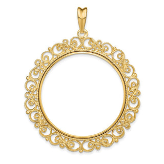 14k Yellow Gold Polished 34.2mm Victorian-style Prong Coin Bezel Pendant - Fits US $20 Liberty and US $20 St. Gaudens