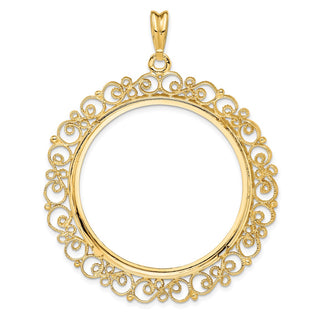 14k Yellow Gold Polished 37mm Victorian-style Prong Coin Bezel Pendant - Fits 50 Pesos and Centenario