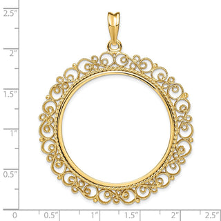 14k Yellow Gold Polished 37mm Victorian-style Prong Coin Bezel Pendant - Fits 50 Pesos and Centenario