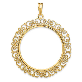 14k Yellow Gold Polished 37mm Victorian-style Prong Coin Bezel Pendant - Fits 50 Pesos and Centenario