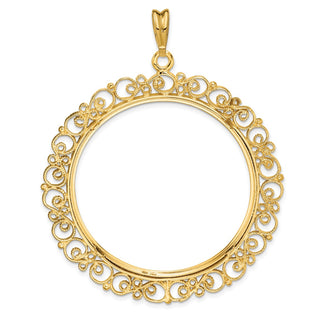 14k Yellow Gold Polished 39.5mm Victorian-style Prong Coin Bezel Pendant - Fits 4 Ducat