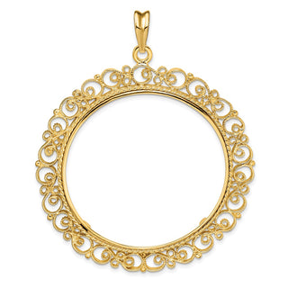 14k Yellow Gold Polished 39.5mm Victorian-style Prong Coin Bezel Pendant - Fits 4 Ducat
