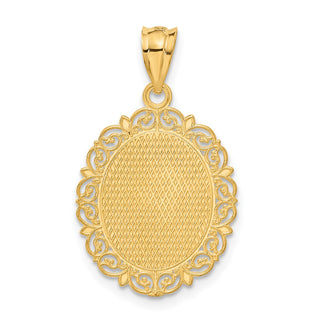 14k Yellow Gold Solid Satin Polished Taurus Zodiac Oval Pendant